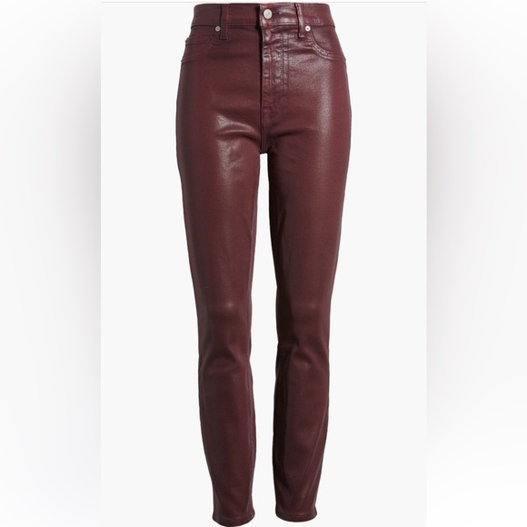 7 of ALL MANKIND High Waist Super Skinny Ankle Women's Burgundy Coated Jeans - Picture 1 of 9
